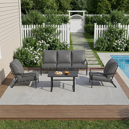 YODOLLA 5 Seater Outdoor Garden Furniture Set, 3-Seater Sofa & 2 Armchairs with Coffee Table