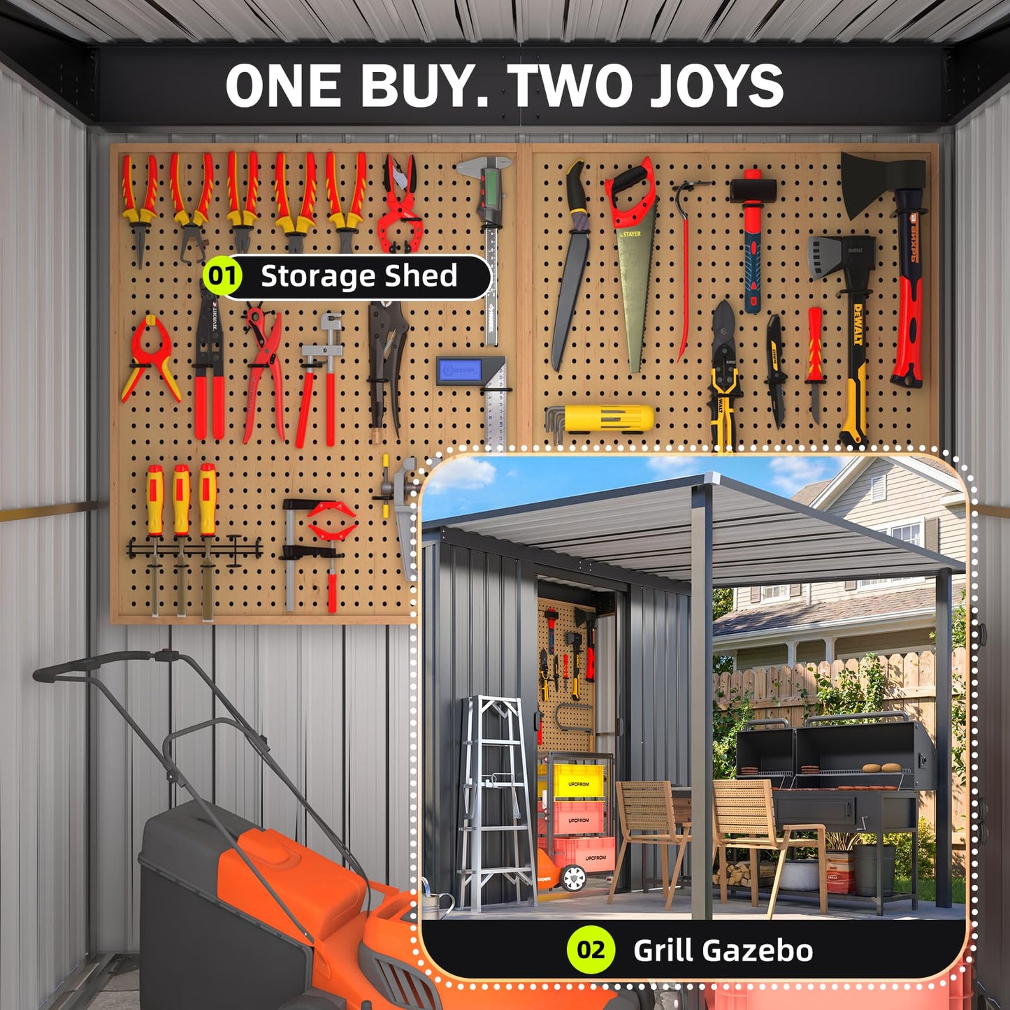 YODOLLA 8x9FT 2-in-1 Metal Lean-to Shed & Pergola Combo