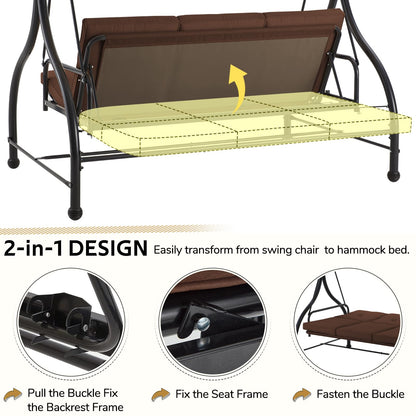 YODOLLA 3 Seater Garden Swing Seat Bed, Brown