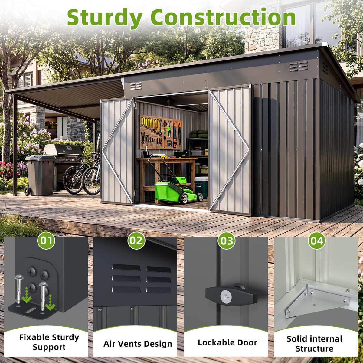 YODOLLA 20x8FT 2-in-1 Metal Lean-to Shed With Pergola Combo