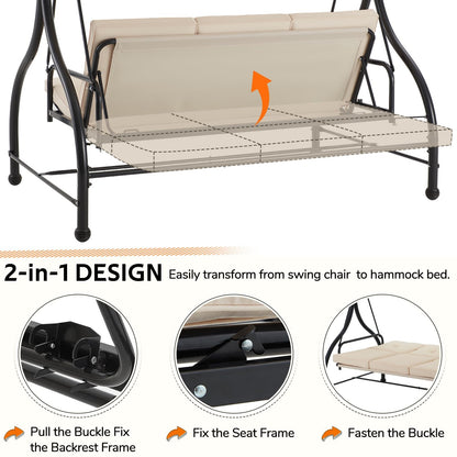 YODOLLA 3 Seater Garden Swing Seat Bed, Beige
