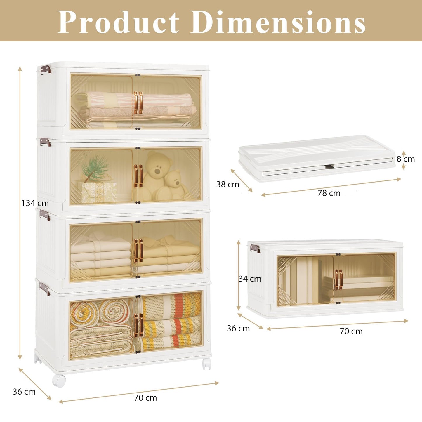 YODOLLA 252L Stackable Storage Boxes 4 Pack with Lids Wheels