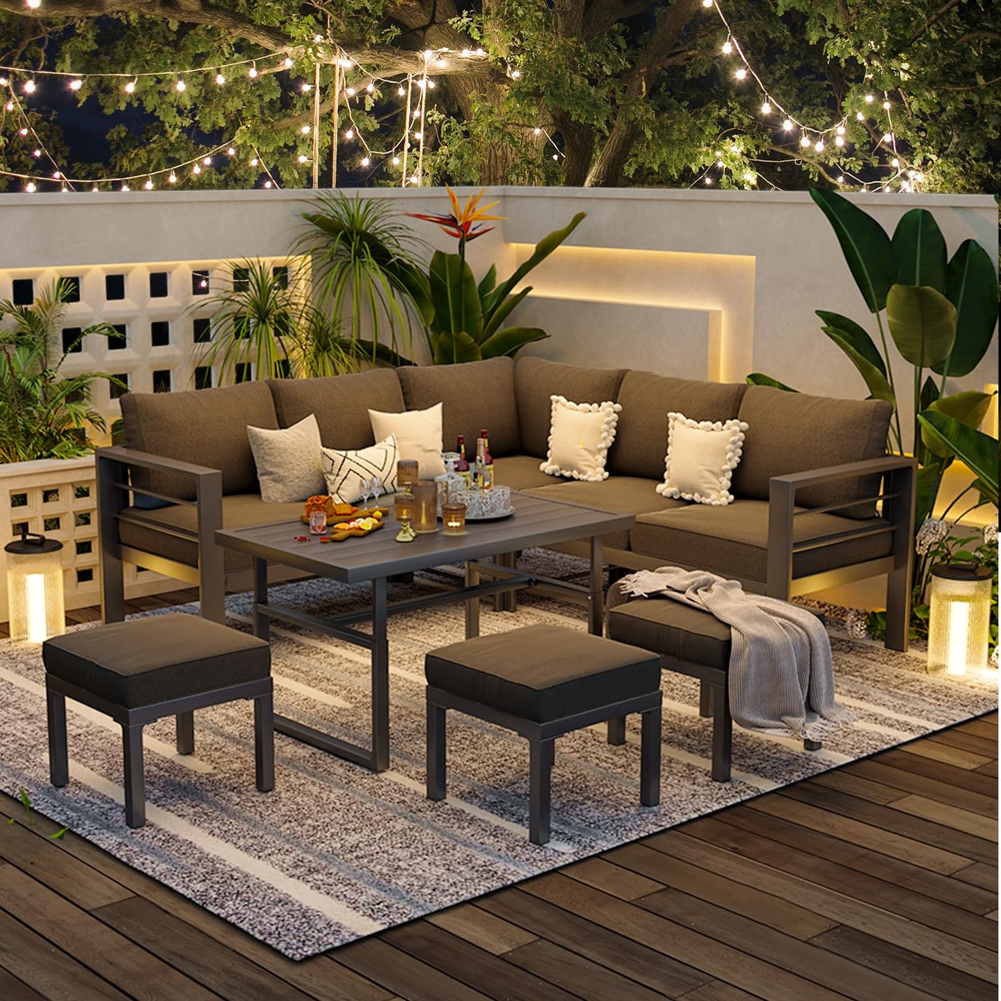 YODOLLA 7 Piece Aluminum Patio Furniture Set Outdoor Patio Conversation Set