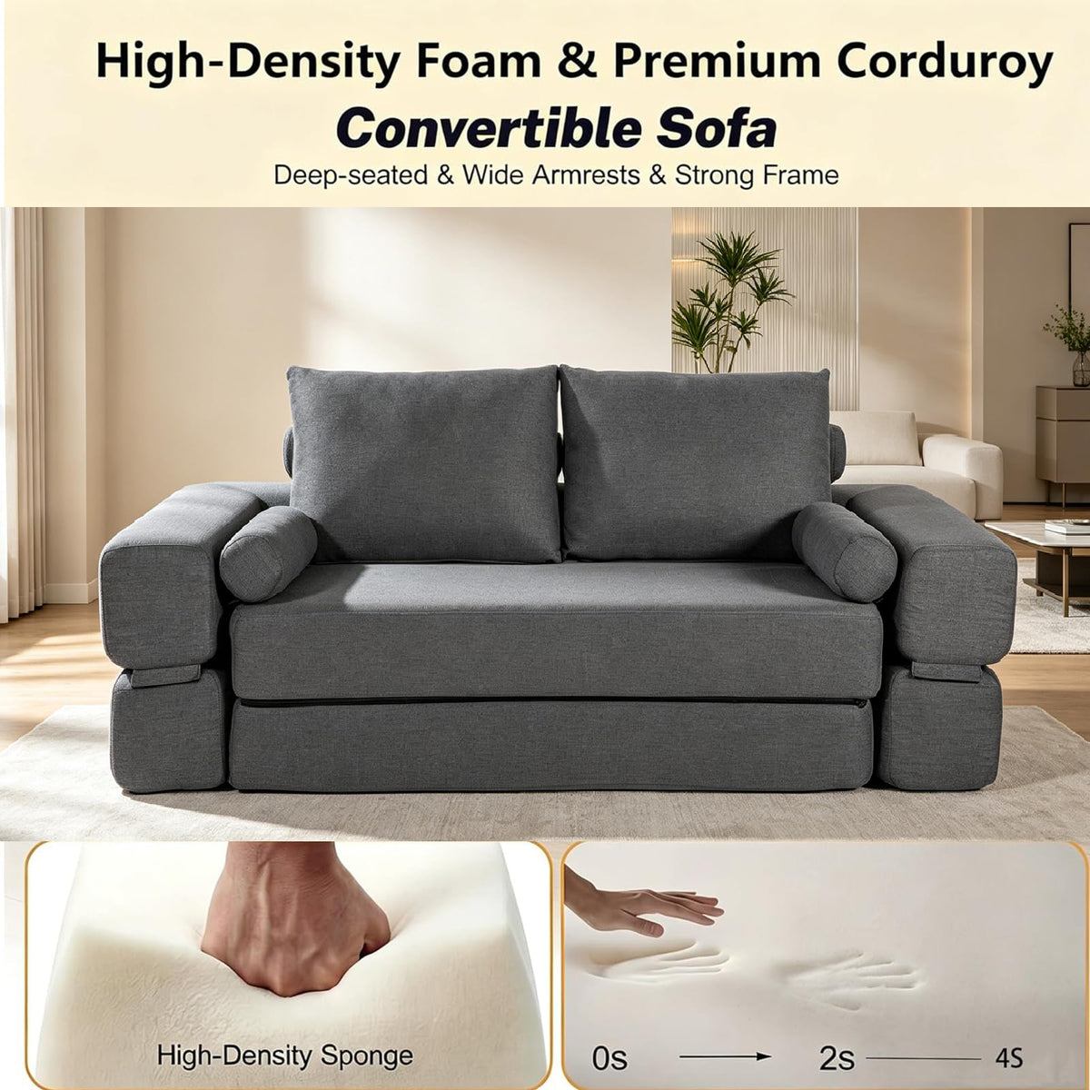 YODOLLA 2 Seater Boneless Sofa Bed, 197cm Folding Convertible Modular Sofa