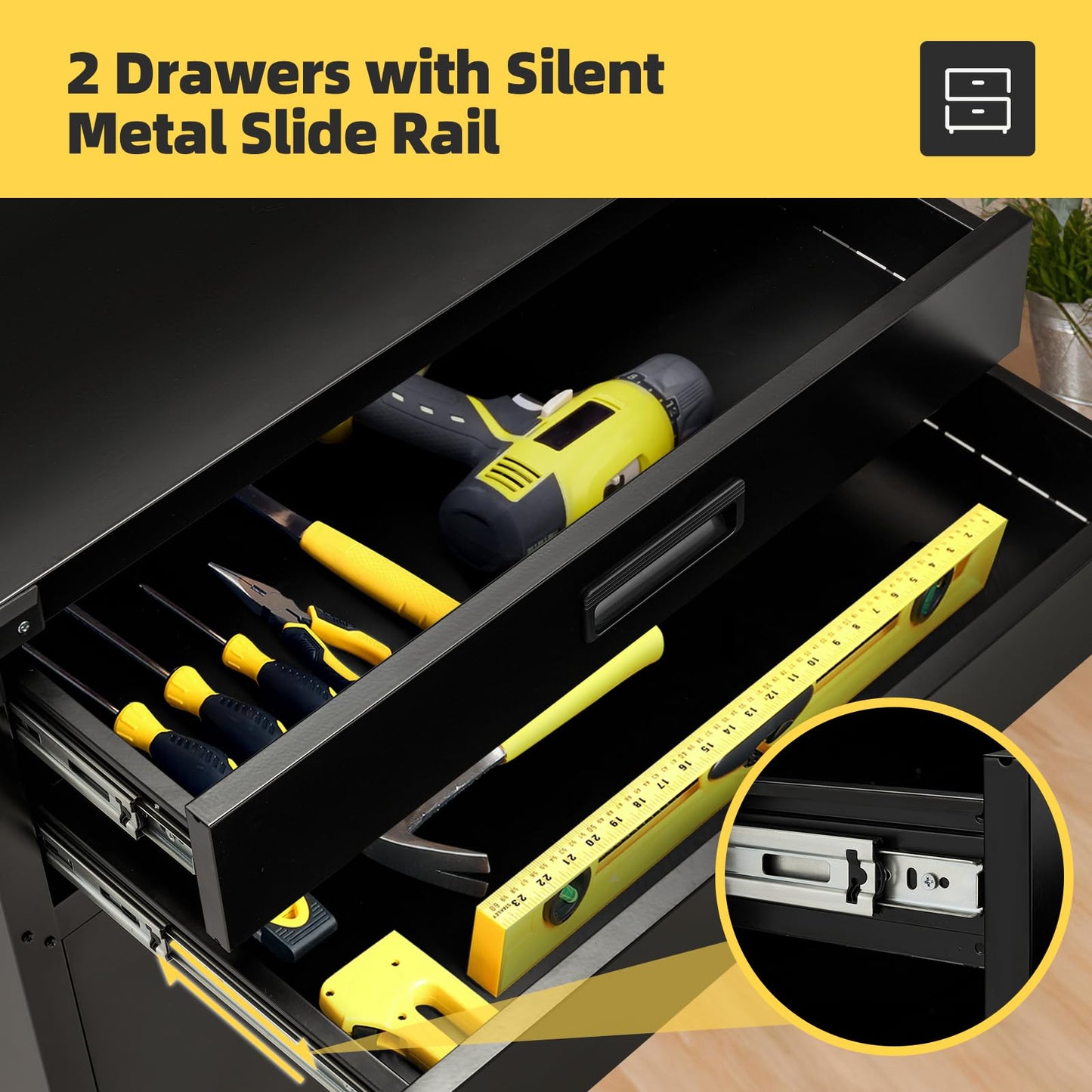 YODOLLA 132cm Heavy Duty Garage Workbench Lockable Tool Storage on Wheels