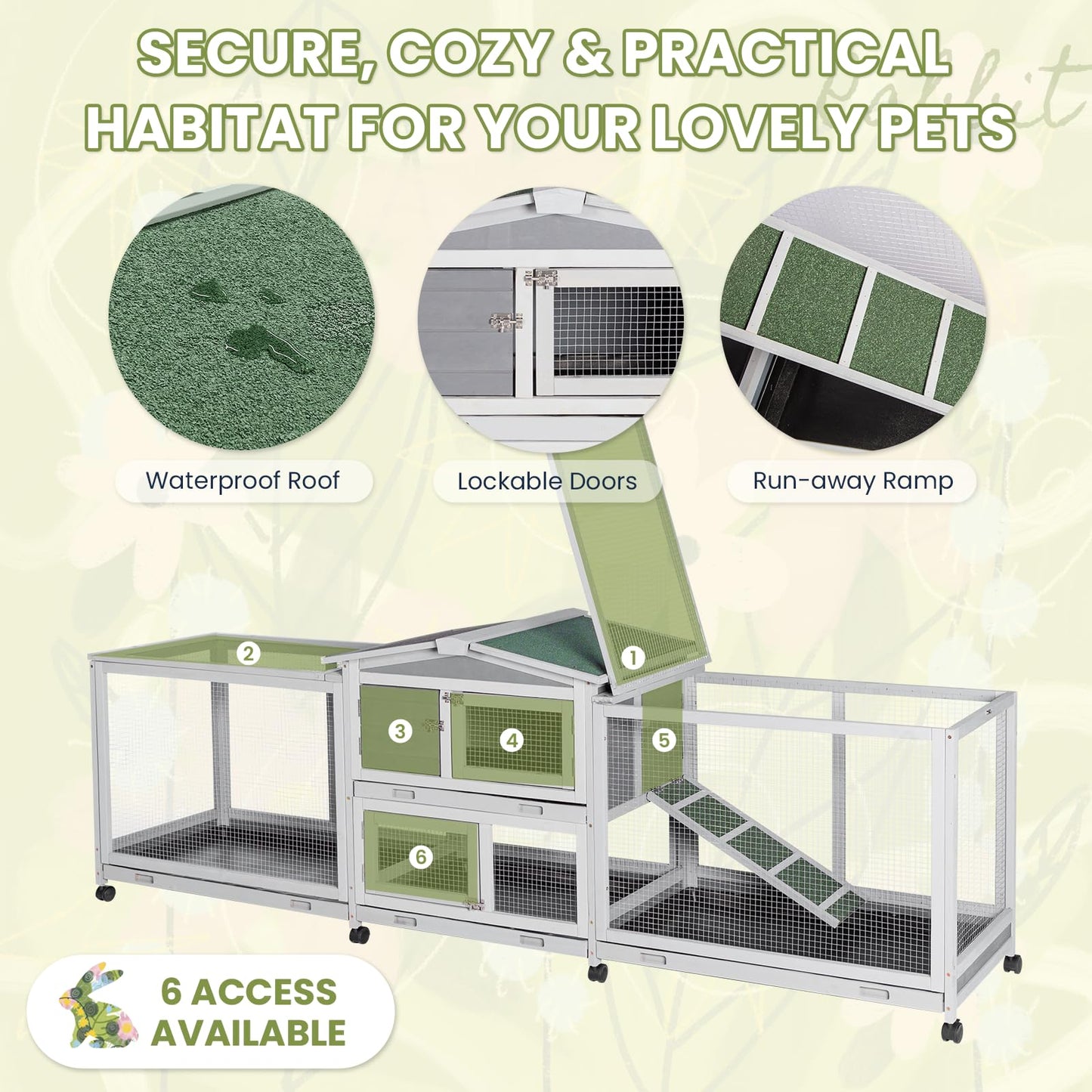 YODOLLA 2.4m Large Wooden Rabbit Hutch Outdoor Double Run Guinea Pig Cage