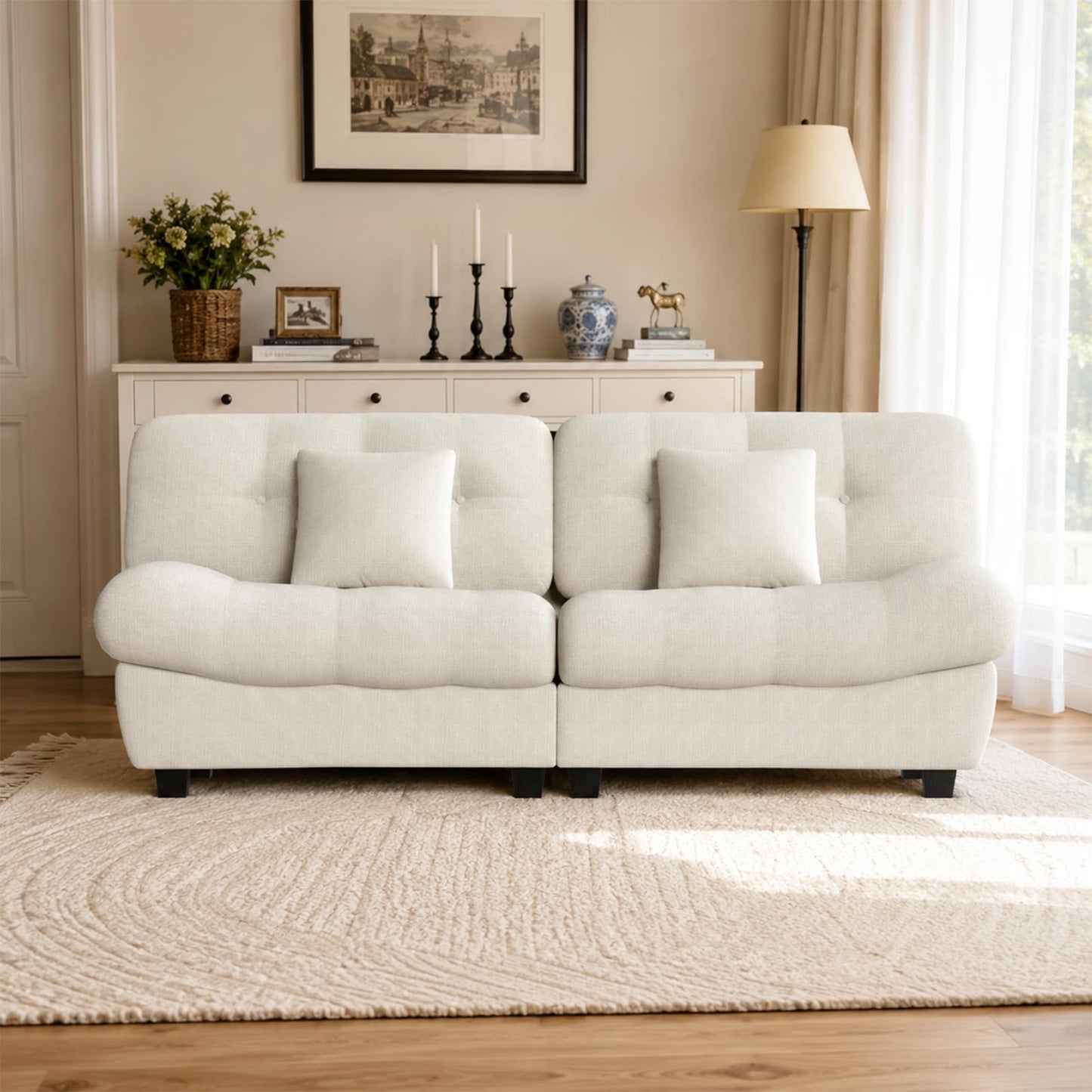 YODOLLA Armless 3-4 Seater Sofa 190cm, Thick Cushion Sofa