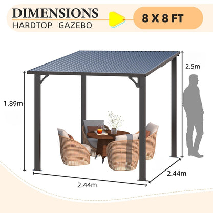 YODOLLA 2.4x2.4m Aluminium Lean-to Gazebo Wall-Mounted Hardtop Roof Pergola