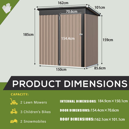YODOLLA 5x3ft Metal Garden Shed Lockable Door Outdoor Storage Shed with Floor