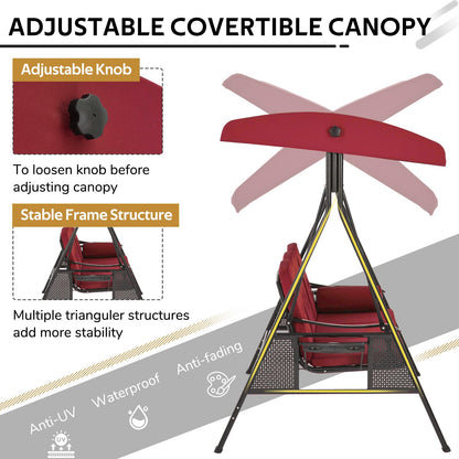 YODOLLA 3 Seater Garden Swing Chair with Adjustable Canopy & Cushions