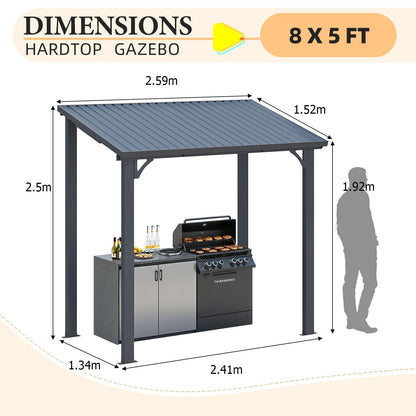 YODOLLA 1.5 × 2.5m Hardtop Gazebo Wall-Mounted Lean to Metal Awnings Pergola
