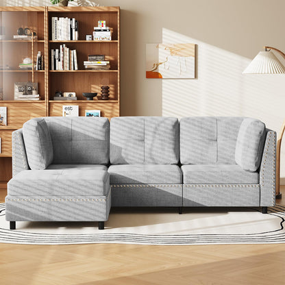YODOLLA 225cm L-Shaped Corner Sofa, 3-4 Seater Modern Sofa Couch with Footstool