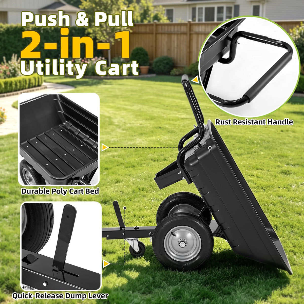 YODOLLA 2-in-1 Garden Trolley Cart, Wheelbarrow Cart 226kg Capacity