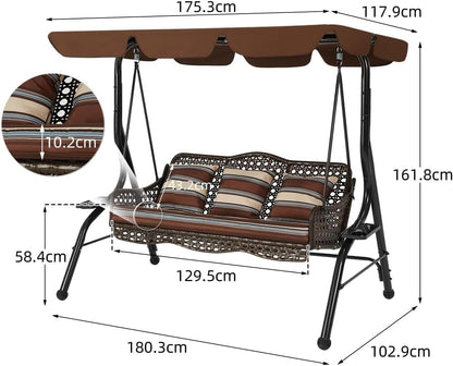 YODOLLA 3 Seater Garden Swing Chair with Adjustable Canopy
