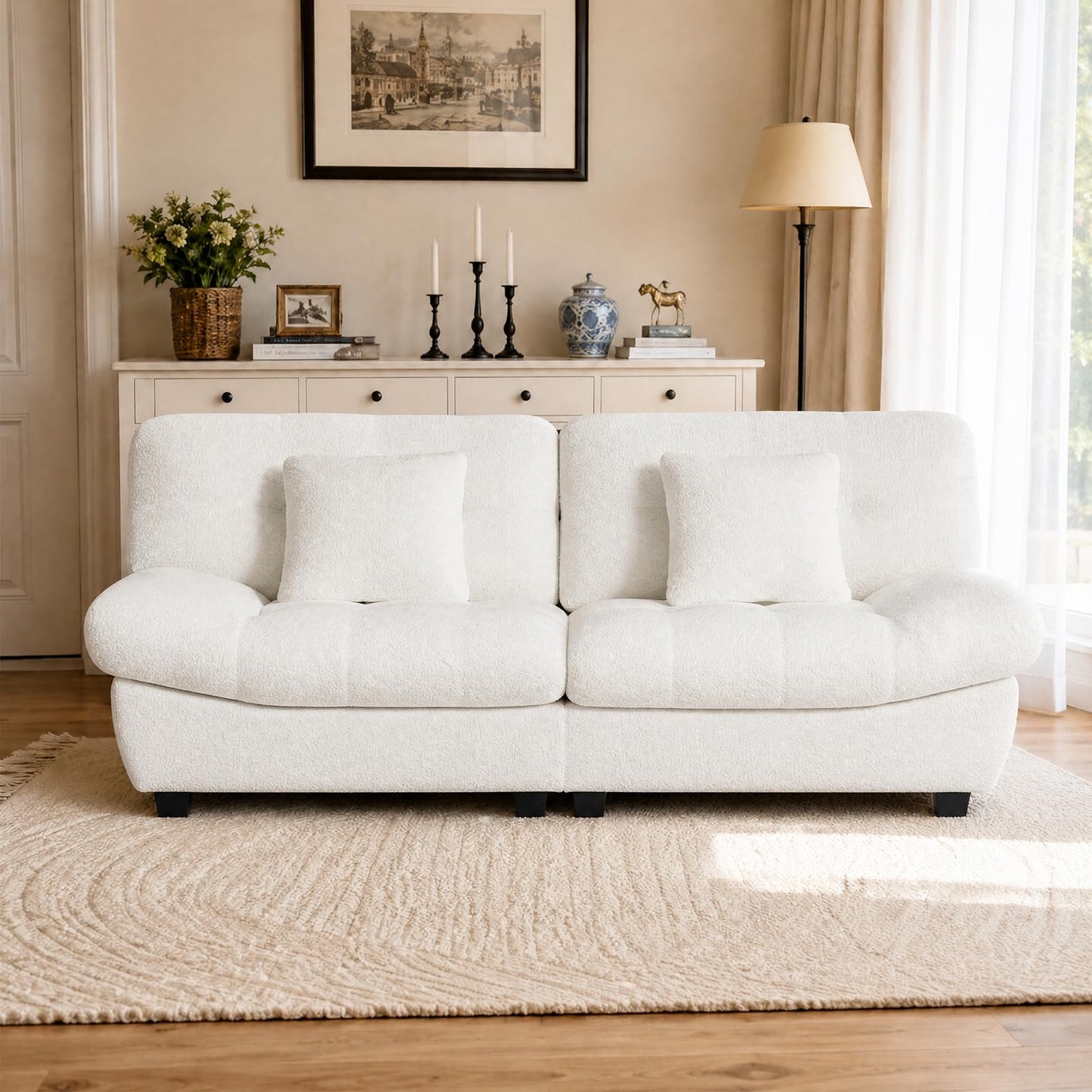 YODOLLA Armless 3-4 Seater Sofa 190cm, Thick Cushion Sofa