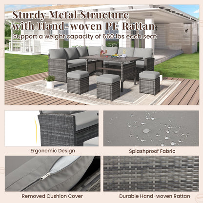 YODOLLA 7-Piece Outdoor Patio Furniture Set, Grey Rattan & Grey Cushion
