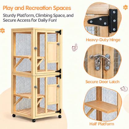 YODOLLA Outdoor Catio Enclosure with Hammock, Safe Play Space for Cats, Natural