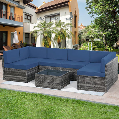 YODOLLA 6-Seater Garden Furniture Sets,7 Pieces Outdoor Patio Rattan Sofa Set