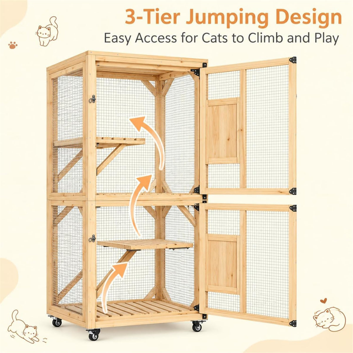 YODOLLA Outdoor Catio Enclosure with Hammock, Safe Play Space for Cats, Natural