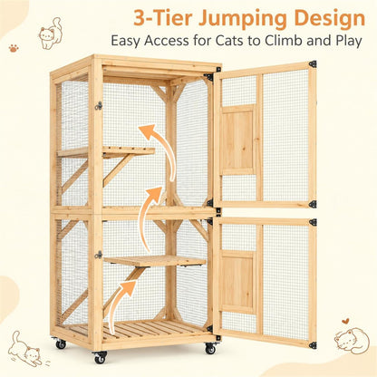 YODOLLA Outdoor Catio Enclosure with Hammock, Safe Play Space for Cats, Natural