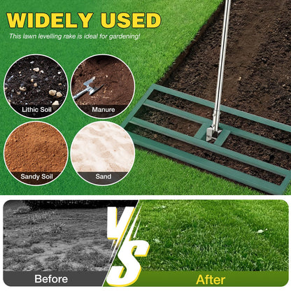 YODOLLA Lawn Leveling Rake 195 x 75×25cm Stainless Steel Lawn Leveller, Green