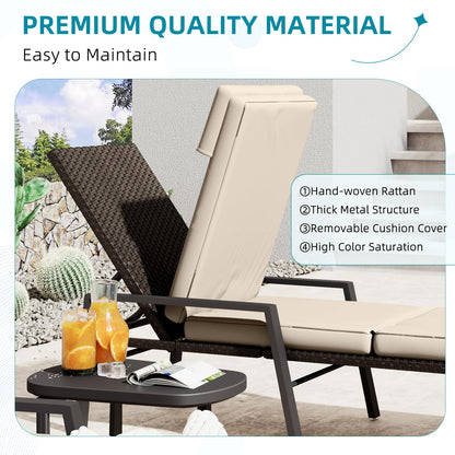 YODOLLA PE Rattan Sun Loungers , 5-level Reclining Back & Removable Cushion