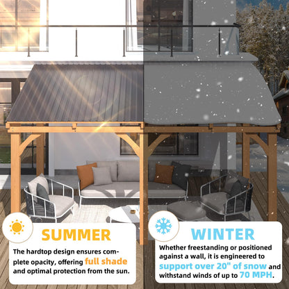 YODOLLA 3x3m Lean-to Hardtop Gazebo Outdoor Wood Cedar Wall Mounted Pergola