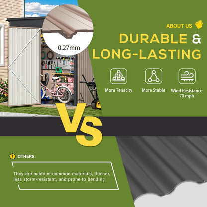 YODOLLA 5x3ft Metal Garden Shed Lockable Door Outdoor Storage Shed with Floor