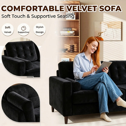 YODOLLA 3 Seater Velvet Sofa, 210cm Wide Deep Seat Sofa for Living Room