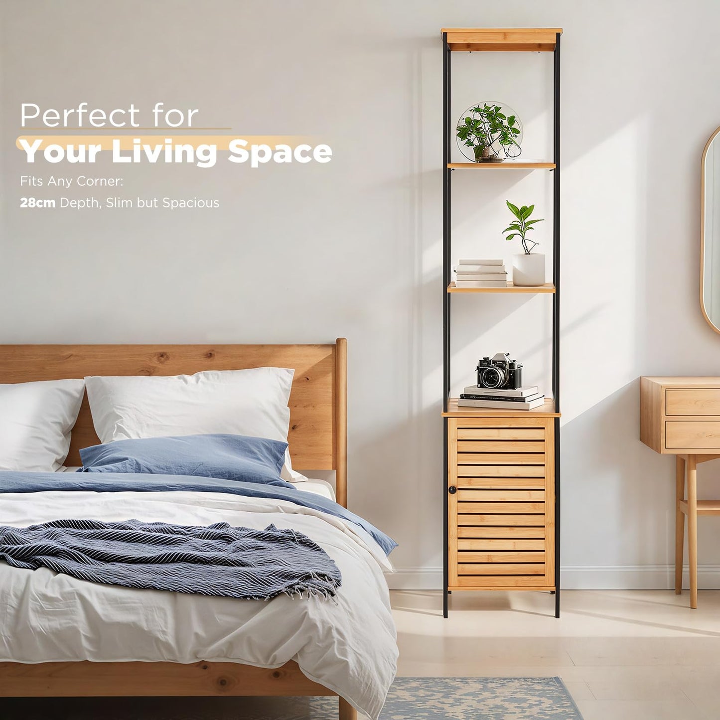YODOLLA Tall Bamboo Bathroom Cabinet Freestanding Storage Unit