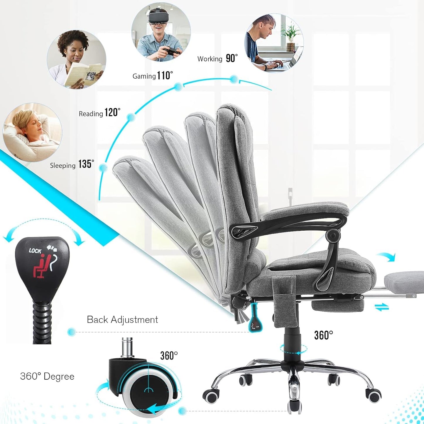 YODOLLA Office Chair with Footrest & Massage Function, Desk Chairs