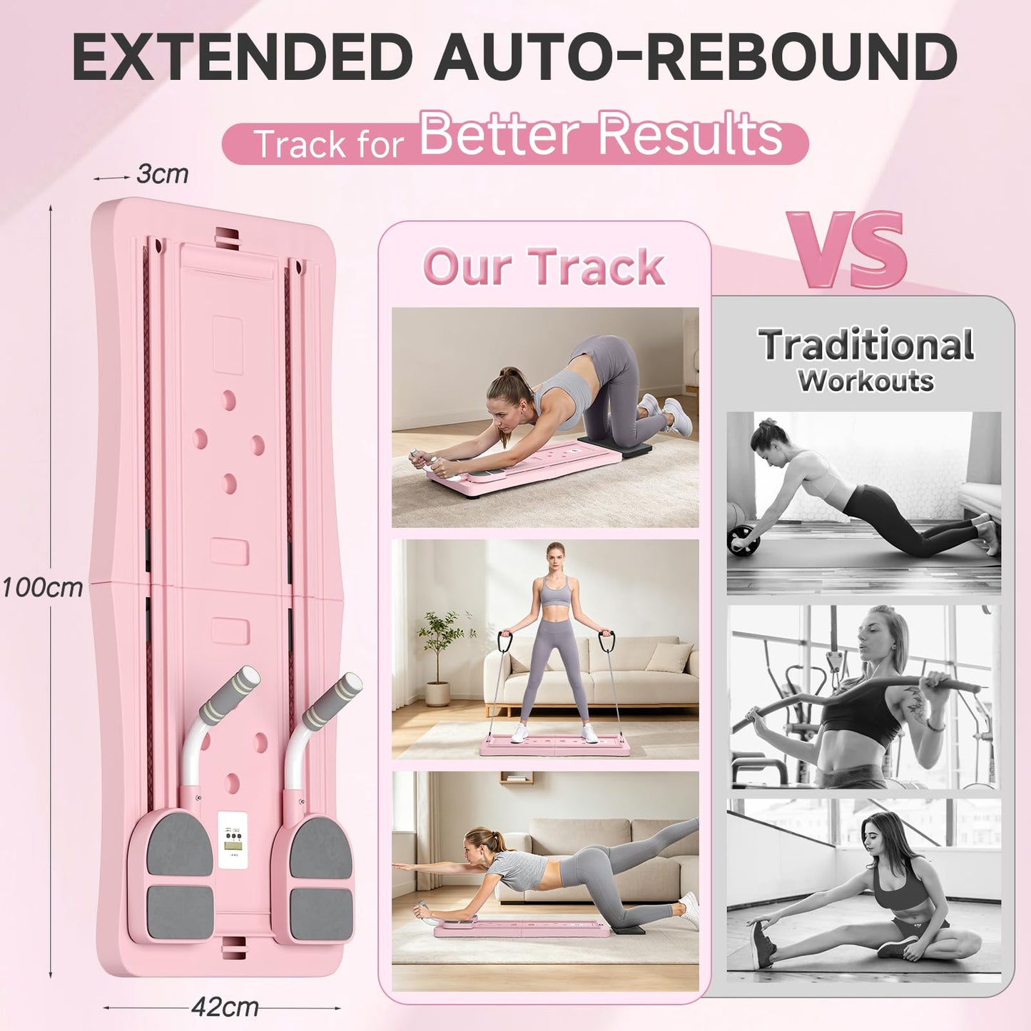 YODOLLA 5 in 1 Foldable Pilates Reformer Board with LED Counter, Pink