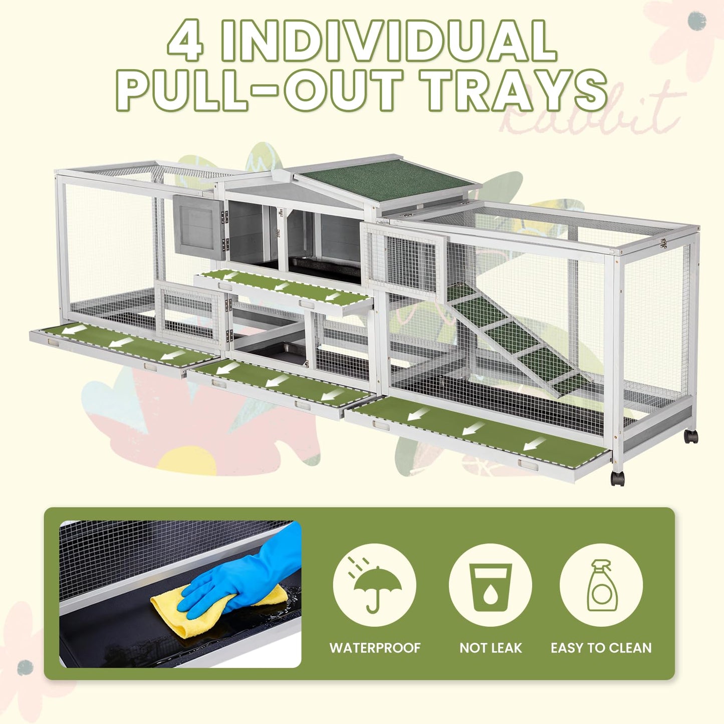 YODOLLA 2.4m Large Wooden Rabbit Hutch Outdoor Double Run Guinea Pig Cage