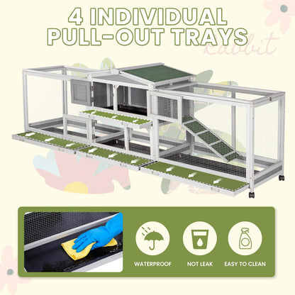 YODOLLA 2.4m Large Wooden Rabbit Hutch Outdoor Double Run Guinea Pig Cage