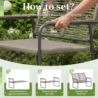 YODOLLA 2-Seater Rope Garden Bench Loveseat, All-Weather Woven Rope Patio Sofa