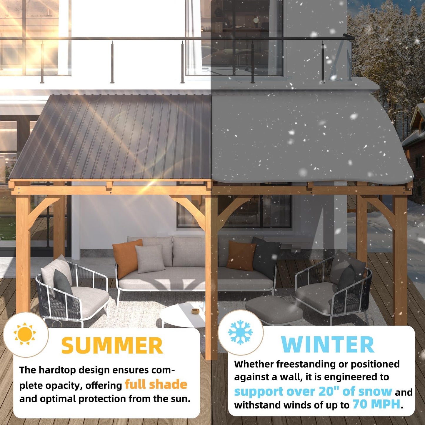 YODOLLA 3x3.65m Lean-to Hardtop Gazebo Outdoor Wood Cedar Wall Mounted Pergola