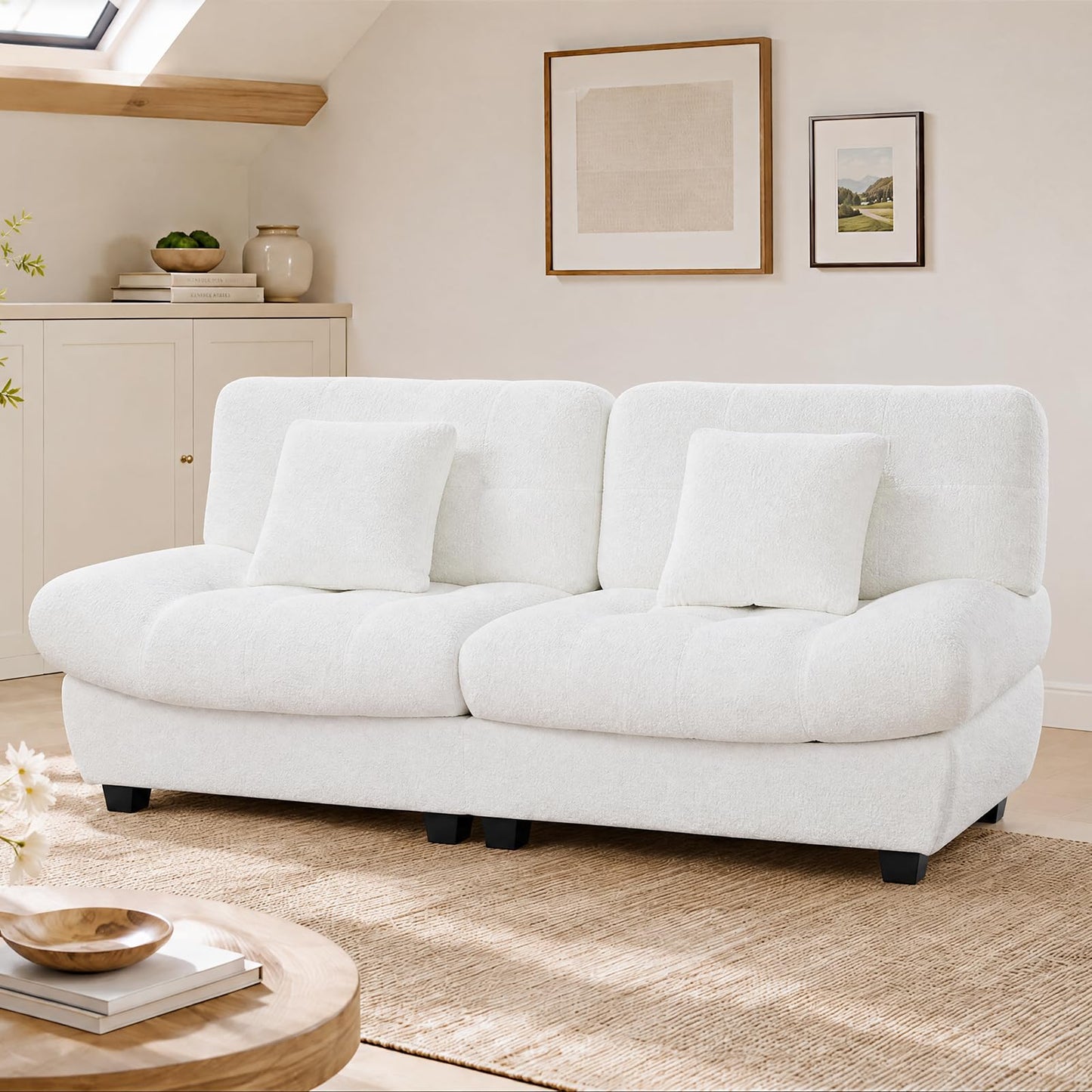 YODOLLA Armless 3-4 Seater Sofa 190cm, Thick Cushion Sofa