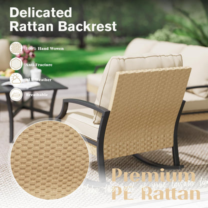 YODOLLA 4-Piece Patio Furniture Set with Rocking Chairs, Beige