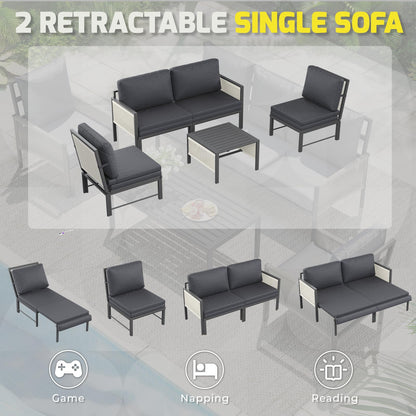 YODOLLA 4 Seater Outdoor Garden Furniture Set, Retractable Single Chair & Loveseat Patio Sofa