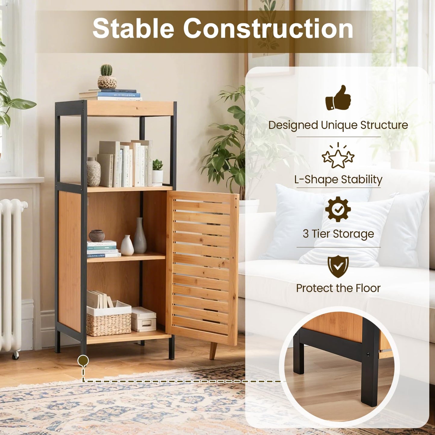 YODOLLA Bamboo Bathroom Cabinet Freestanding Storage Unit