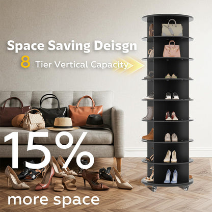 YODOLLA 8 Tier Rotating Shoe Rack Shoe Tower Organizer, Black