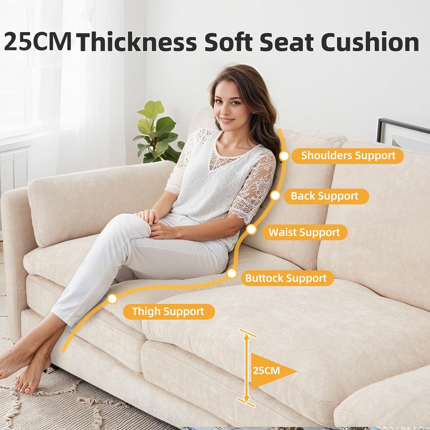 YODOLLA 3 Seater Sofas 226cm Settee Sofa couches with Double Thick Seat Cushion