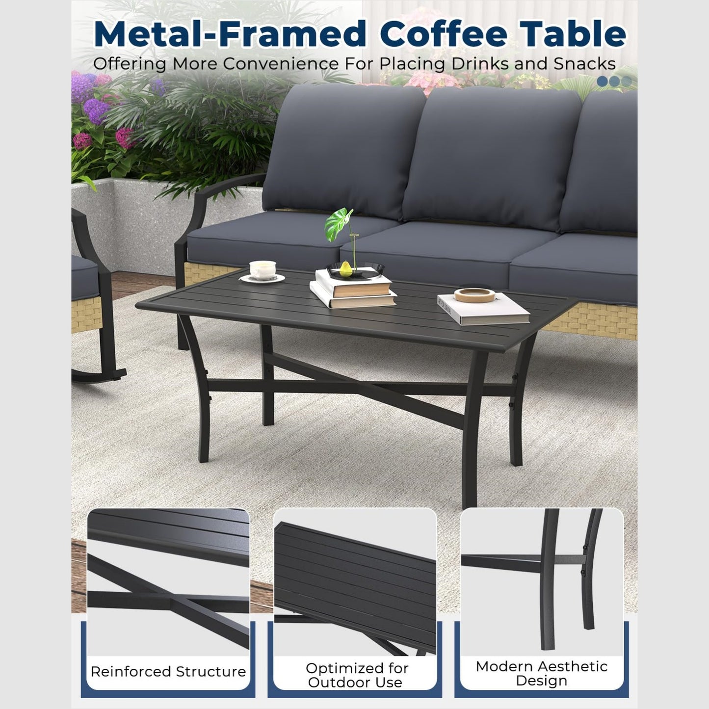 YODOLLA 4-Piece Patio Furniture Set with Rocking Chairs, Grey