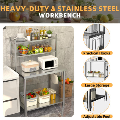 YODOLLA Stainless Steel 2-Layer Top Shelf Table 76x60x138cm Commercial Workbench