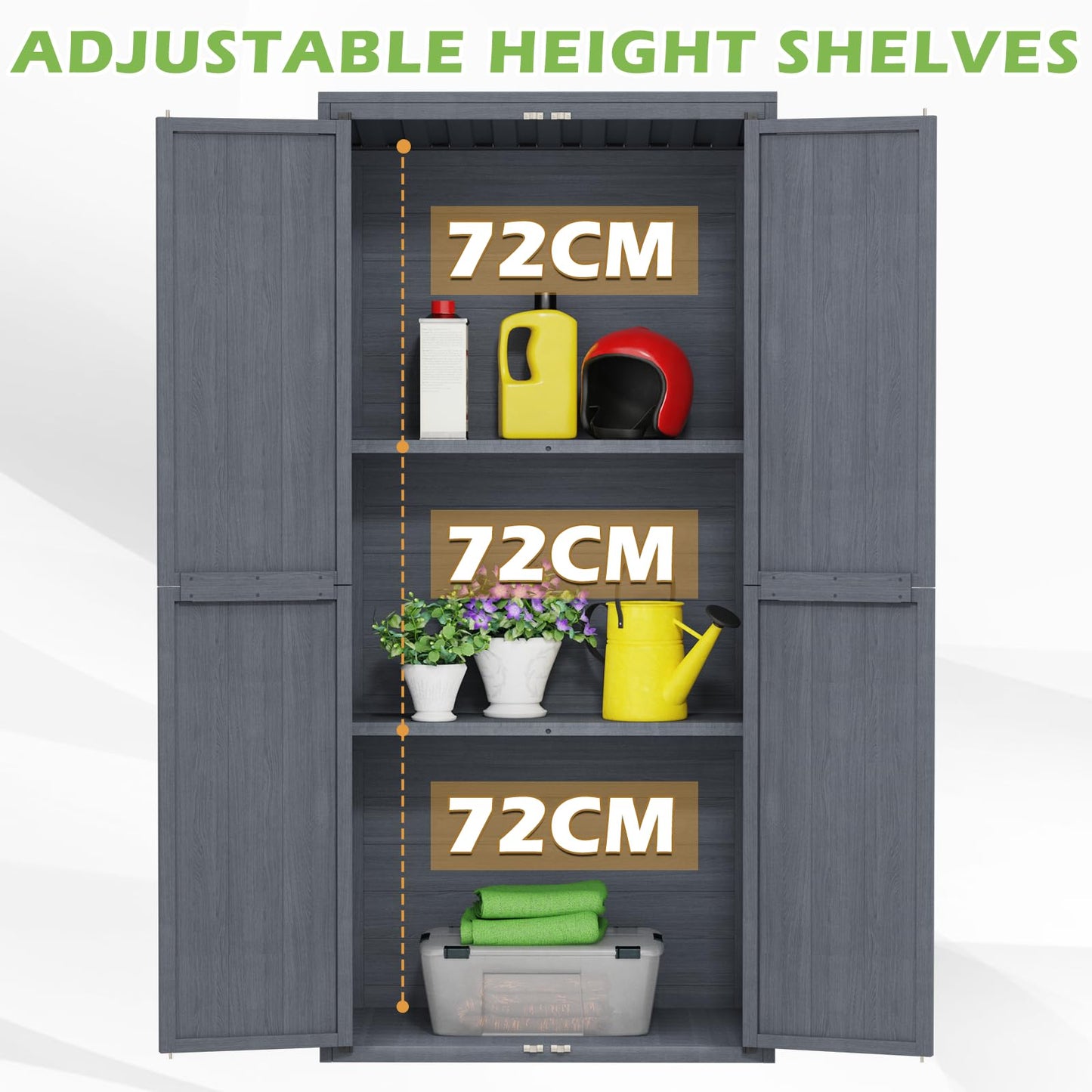 YODOLLA Outdoor Tall Garden Storage Box, Wooden Garden Storage Tool Cabinet Shed with 3 Adjustable Shelves
