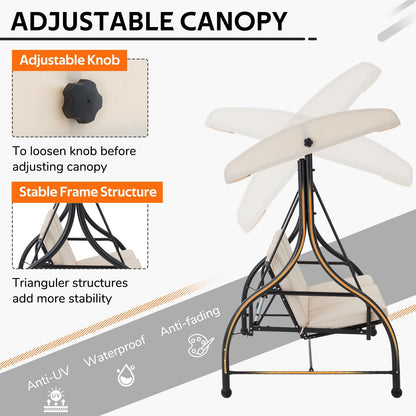 YODOLLA 3 Seater Garden Swing Seat Bed, Beige
