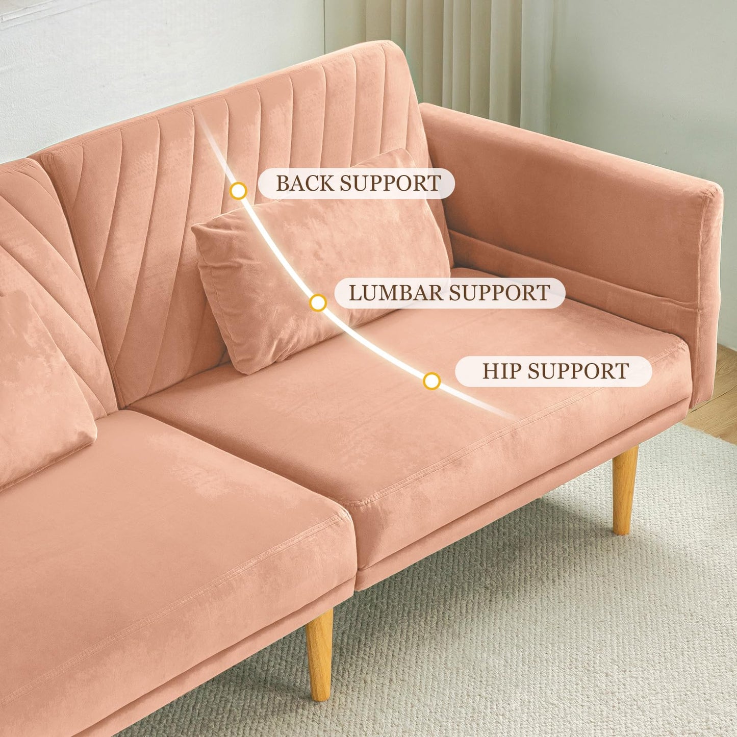 YODOLLA 2-3 SeaterSofa Bed Convertible Futon Sofa Beds, Pink