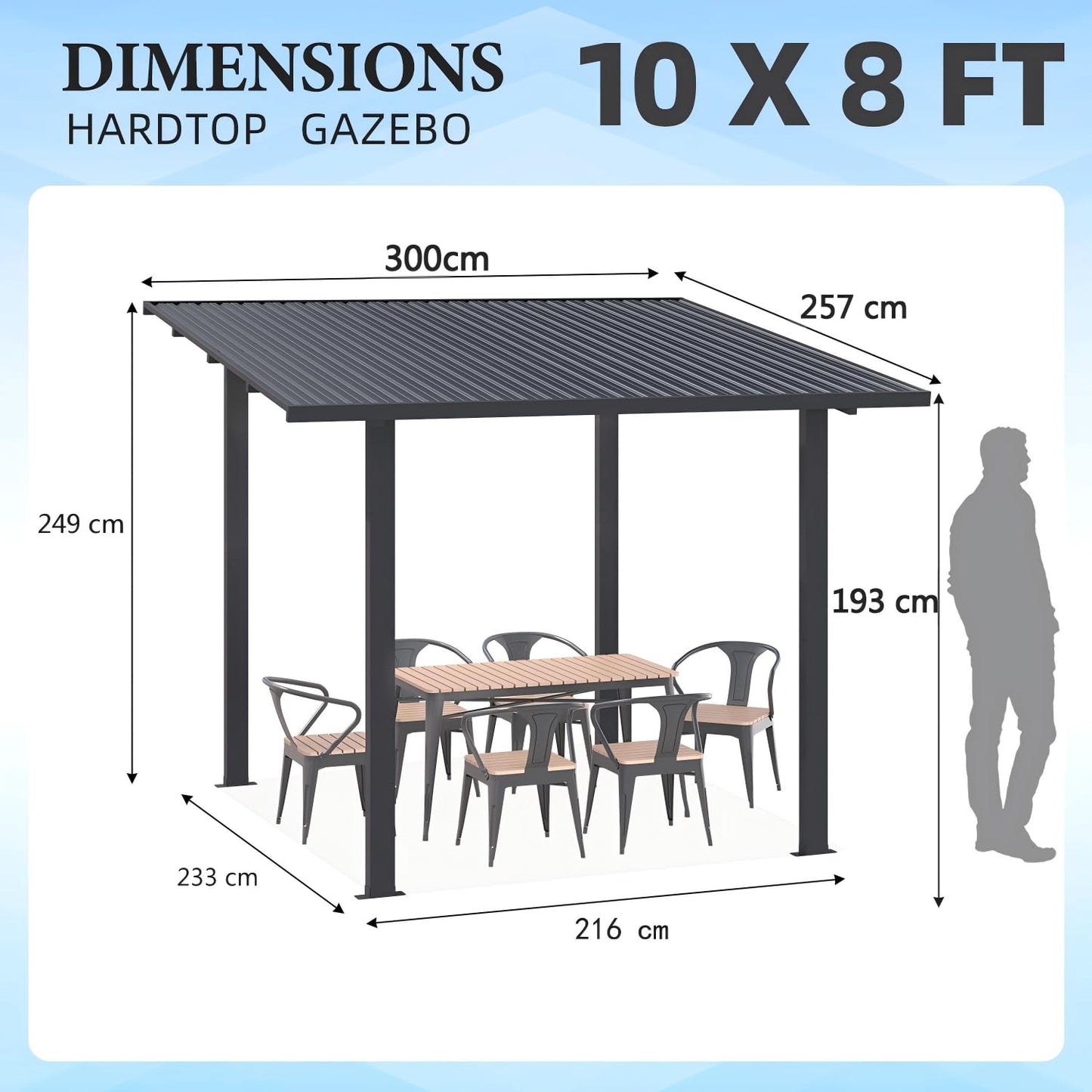 YODOLLA 2.4 x 3m Metal Lean-to Gazebo Wall-Mounted Iron Hardtop Roof Pergola