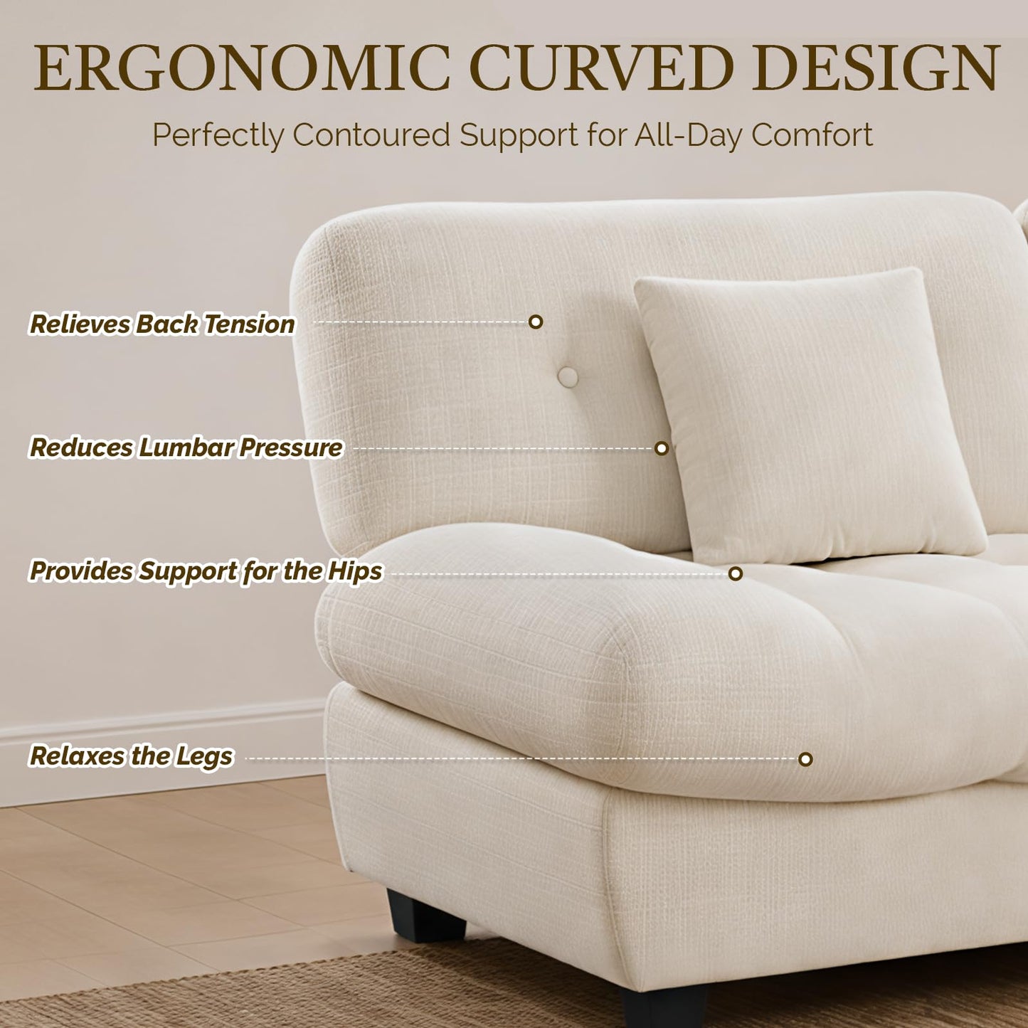 YODOLLA Armless 3-4 Seater Sofa 190cm, Thick Cushion Sofa