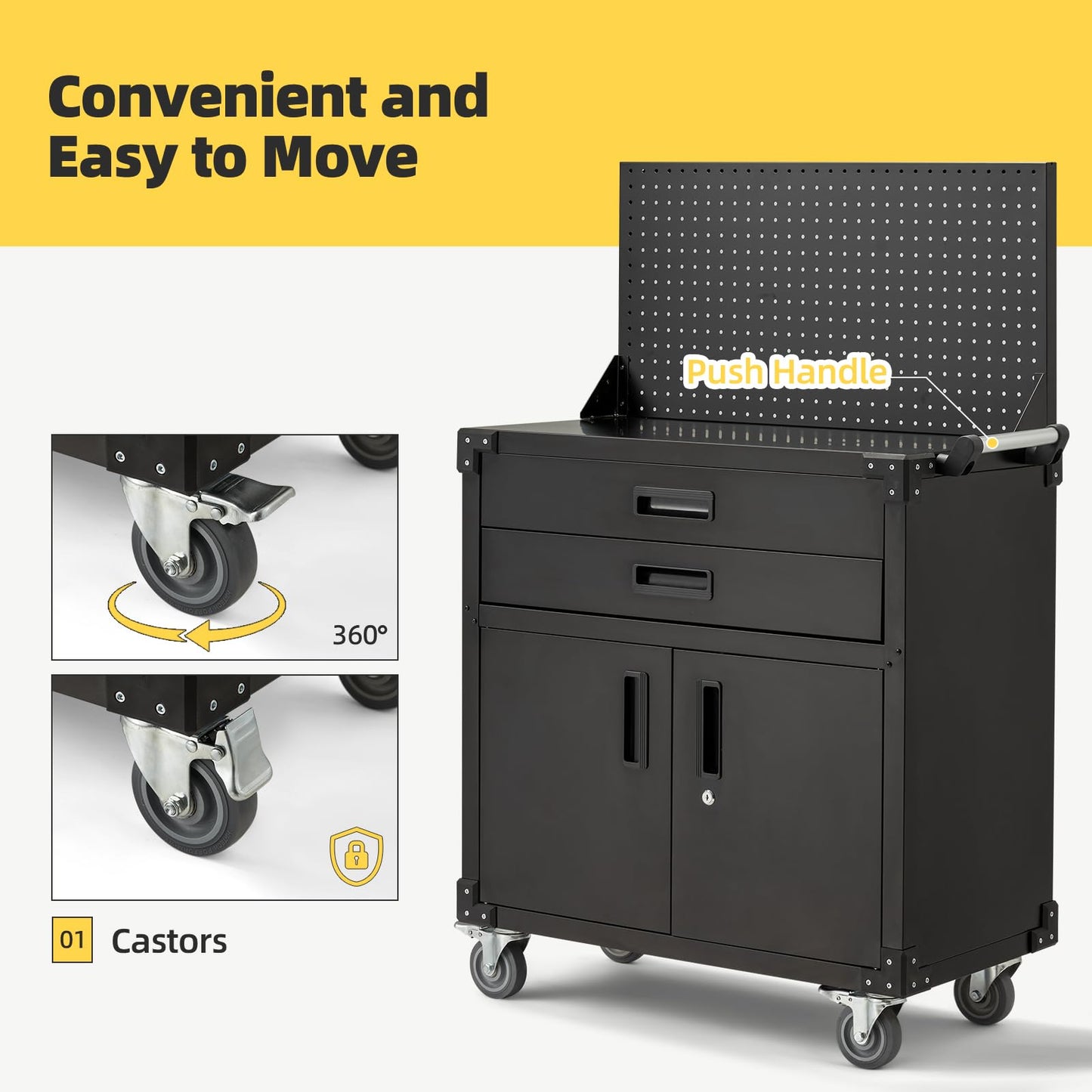 YODOLLA 132cm Heavy Duty Garage Workbench Lockable Tool Storage on Wheels